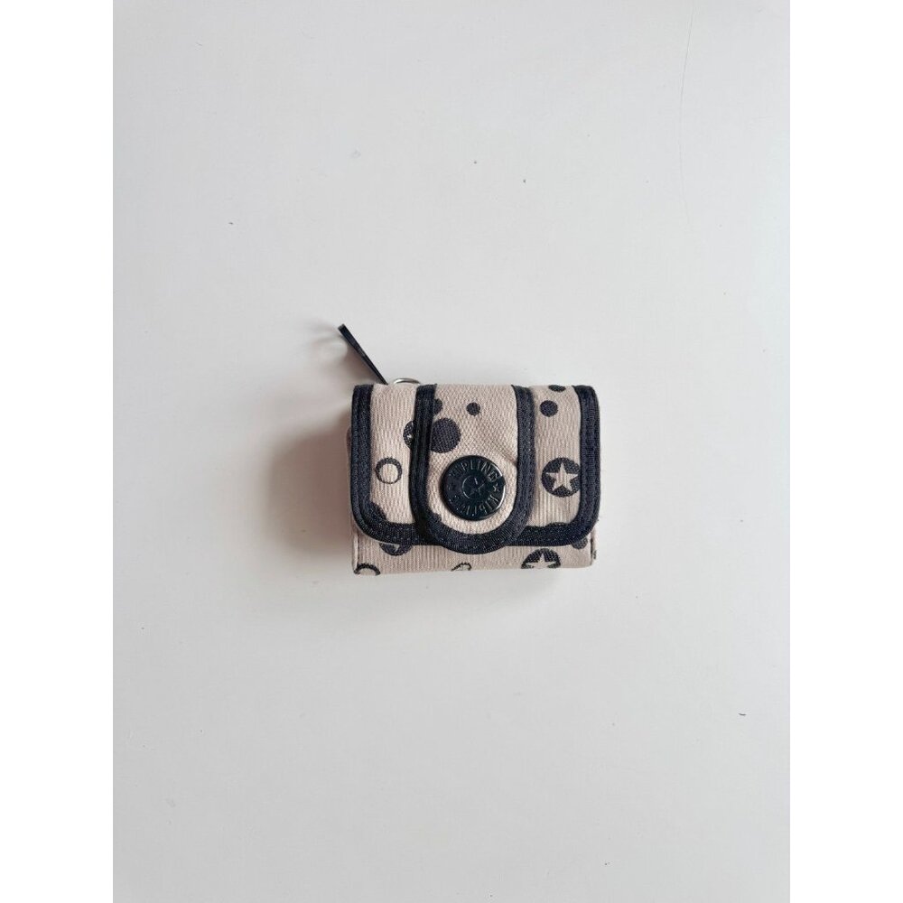 KIPLING Beige Black Cotton Jacquard Trifold Wallet